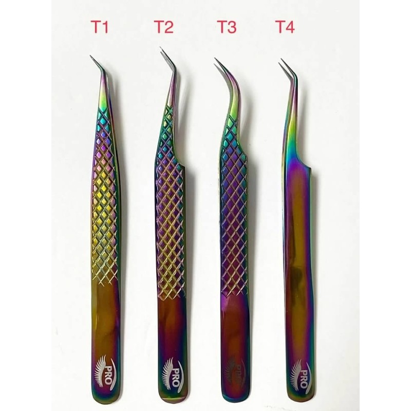 PRO Logo High Quality Tweezers – Titanium/Rainbow